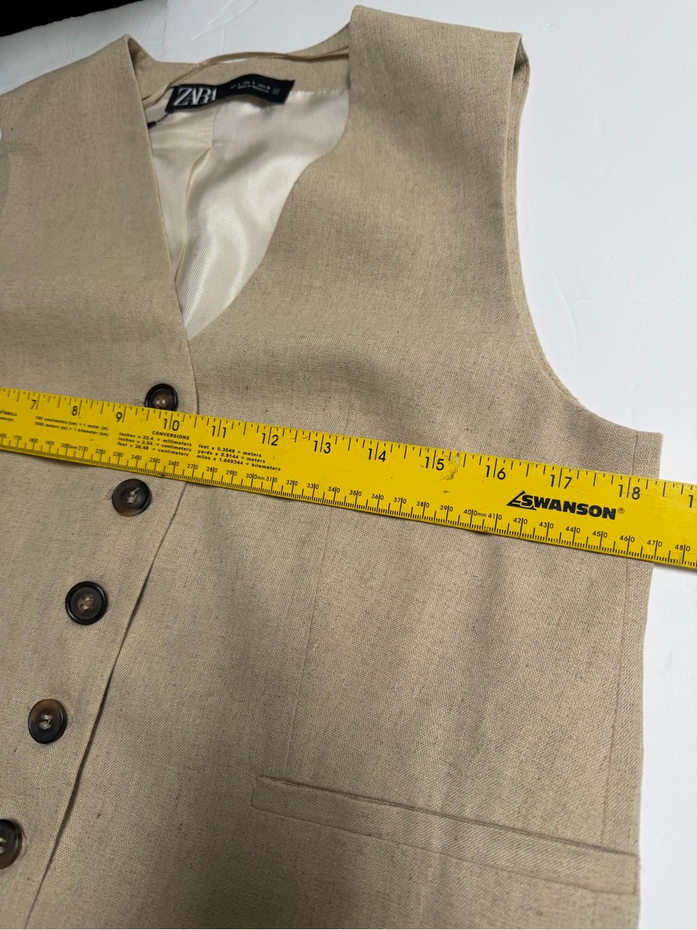 Zara Beige Buttoned Vest Women’s Size Small Linen Blend - Picture 6 of 16